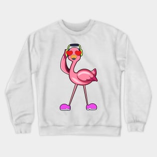 Flamingo with Headphone & Hearts Crewneck Sweatshirt